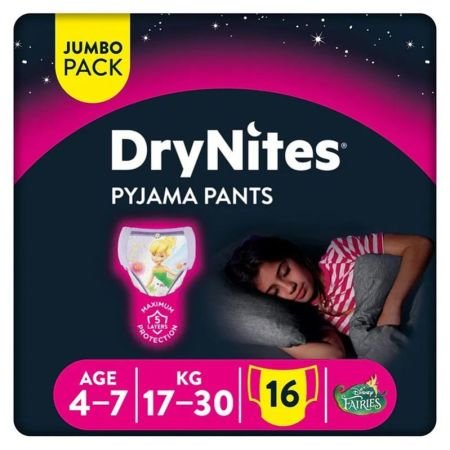 Huggies Drynites Pyjama Pants For Girls – 4 To 7 Years (17–30 Kg) Pack Of 16